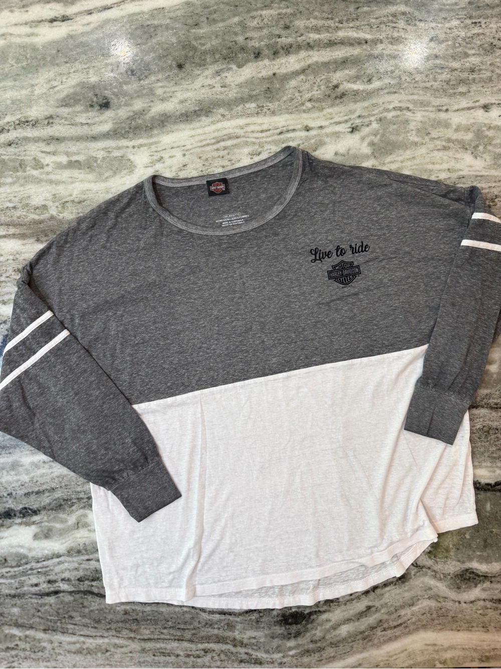 Harley-Davidson Gray and White Colorblock 'Live to Ride' Long Sleeve Tee